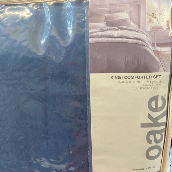 OAKE Reversible Cotton Tencel 3-Pc. Comforter Cover Set, Light Blue/Navy - Picture 2 of 3